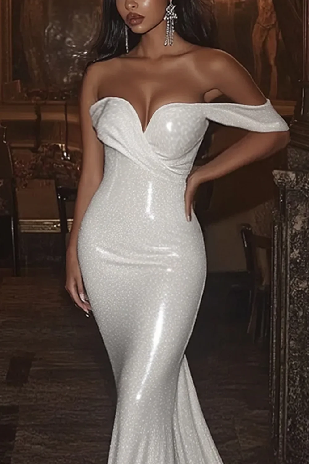 Sexy Off the Shoulder Ivory Mermaid Wedding Dress - JUORTHO