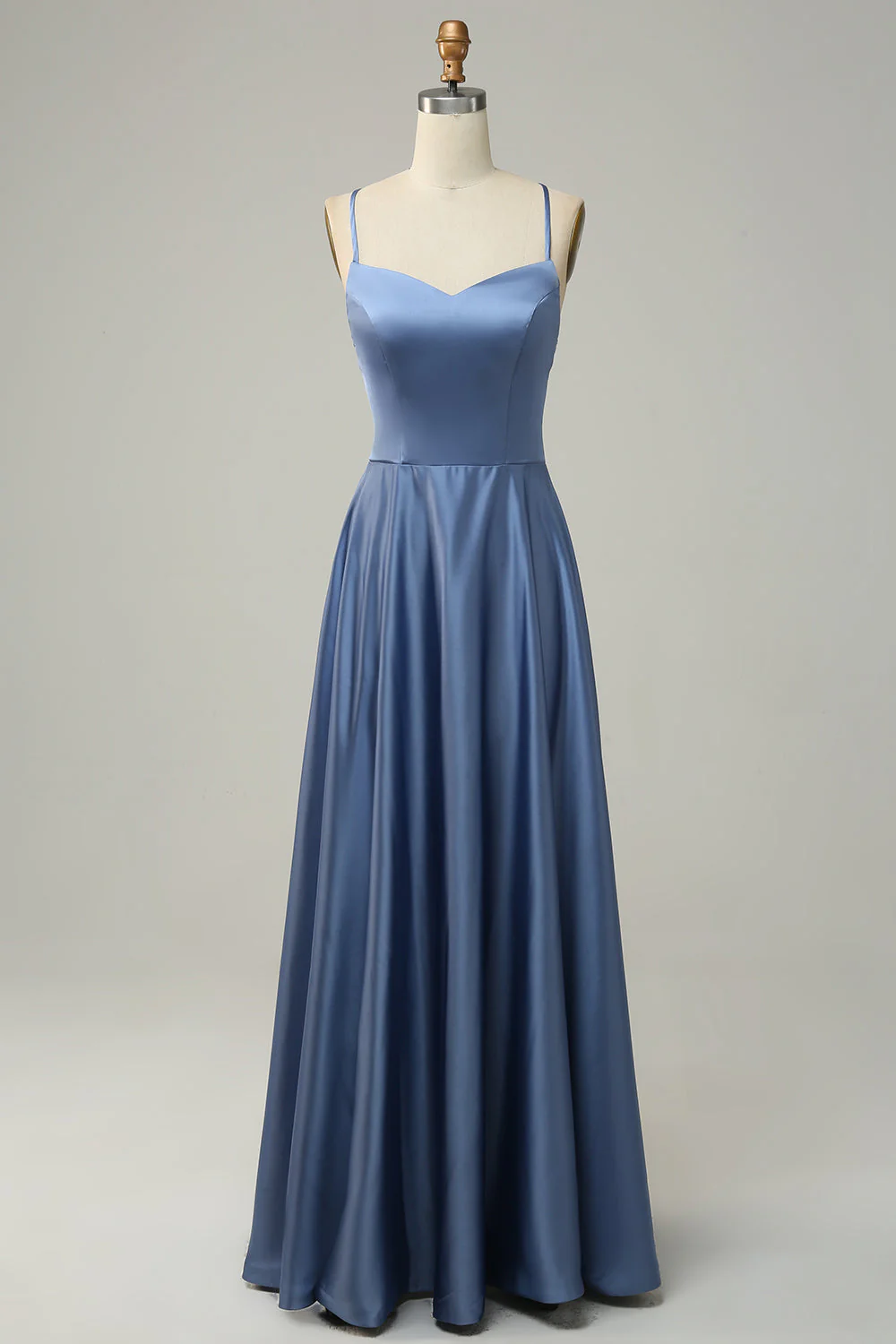 Grey Blue Halter A Line Long Bridesmaid Dress - JUORTHO