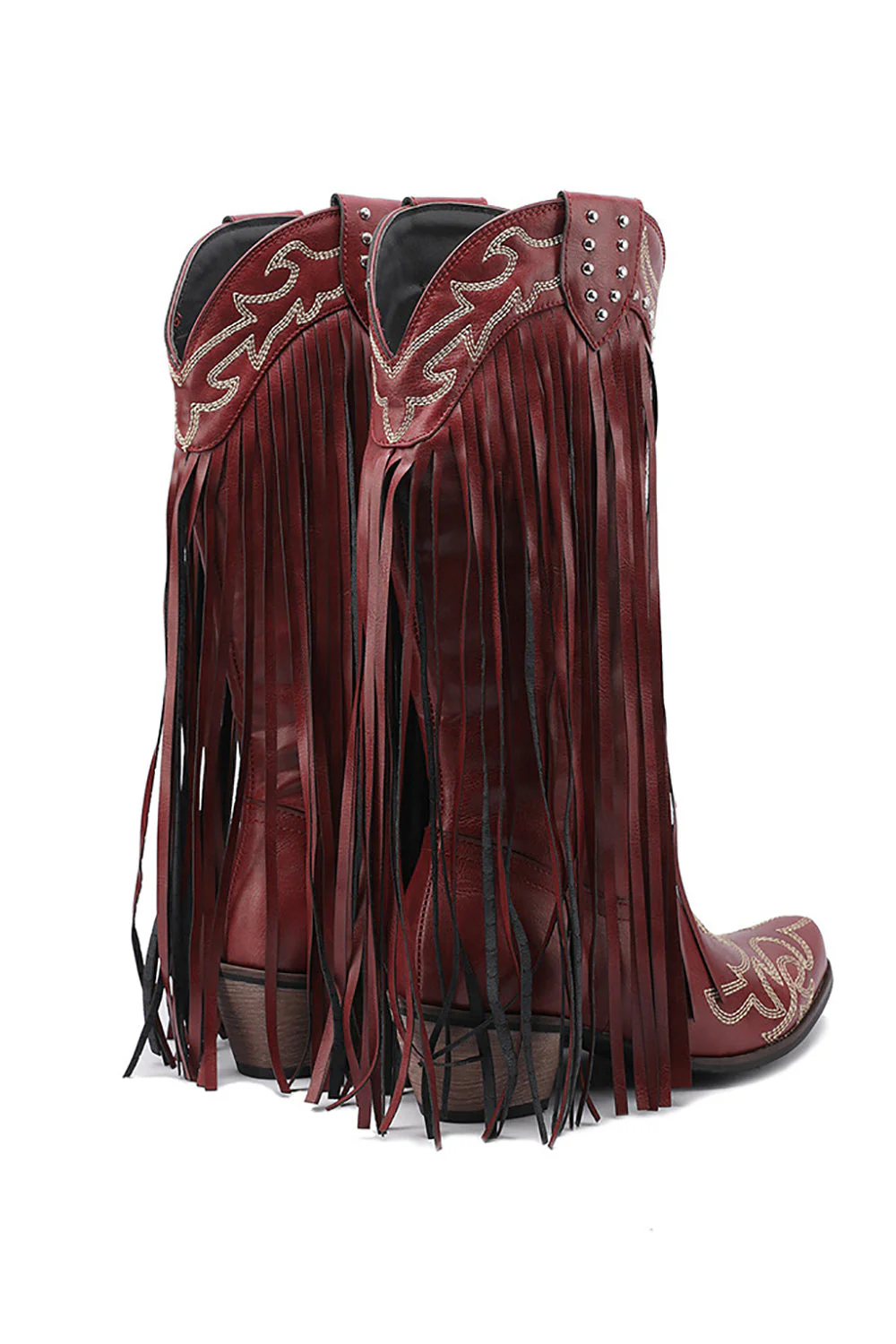 Women's Black Embroidery Tassel Leather Boots - JUORTHO