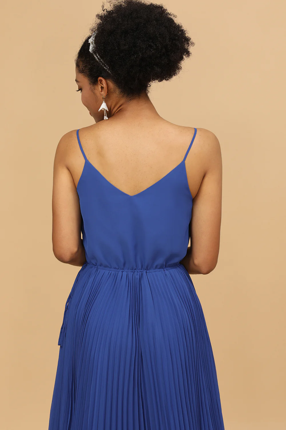 Royal Blue Tea-Length Chiffon Bridesmaid Dress With Pleated - JUORTHO
