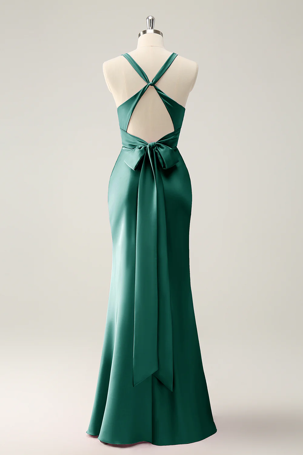 Pink Mermaid V Neck Satin Long Bridesmaid Dress - JUORTHO