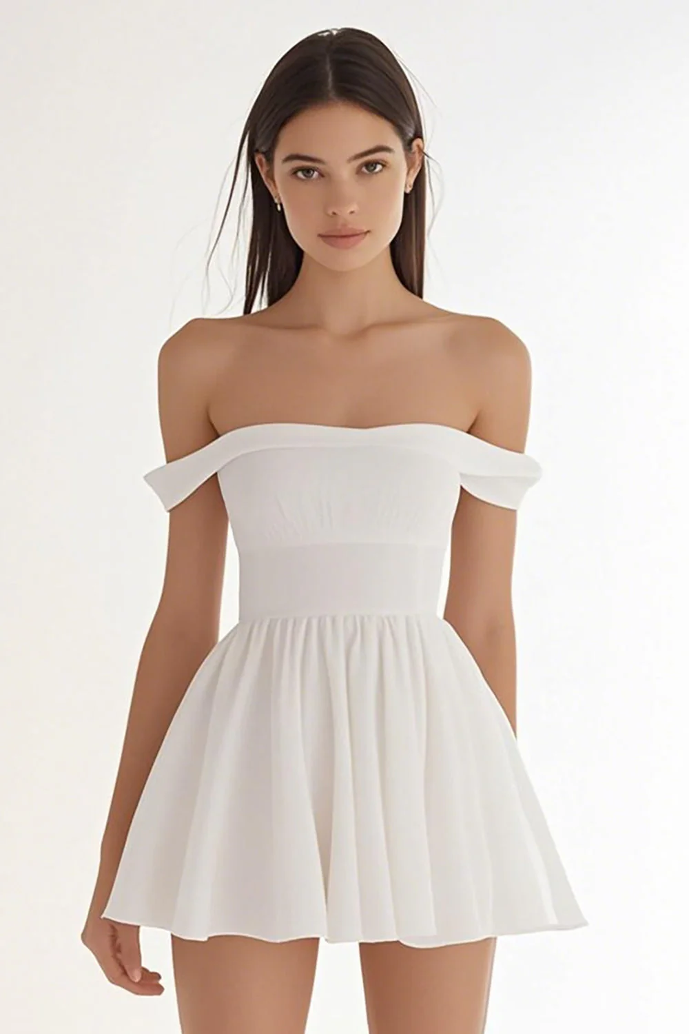 Ivory Chiffon Off The Shoulder A Line Short Graduation Dress - JUORTHO