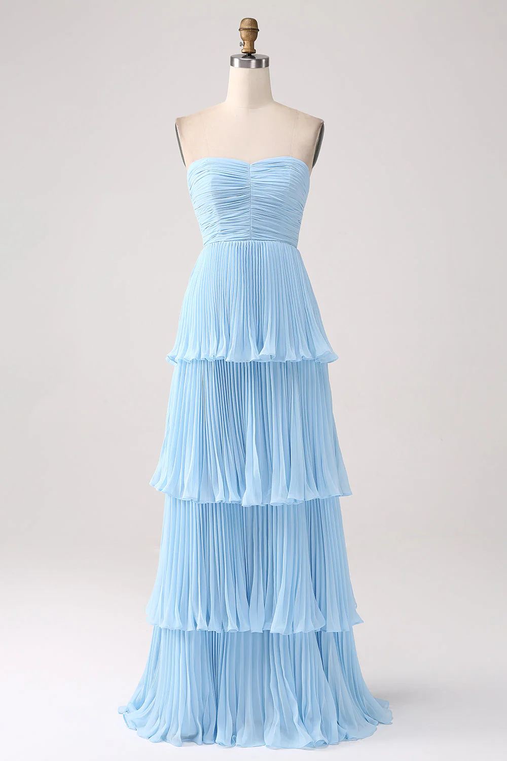 A-Line Sweetheart Lilac Tiered Chiffon Long Bridesmaid Dress with Pleated - JUORTHO