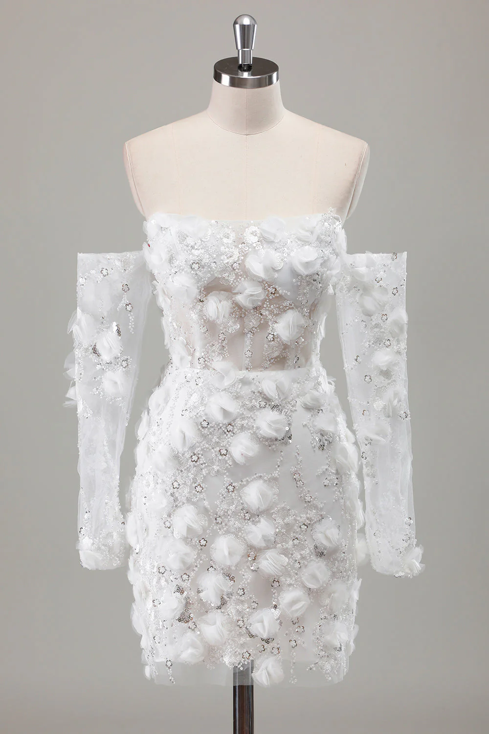 Ivory Strapless Beaded Tight Short Wedding Dress with Appliques - JUORTHO