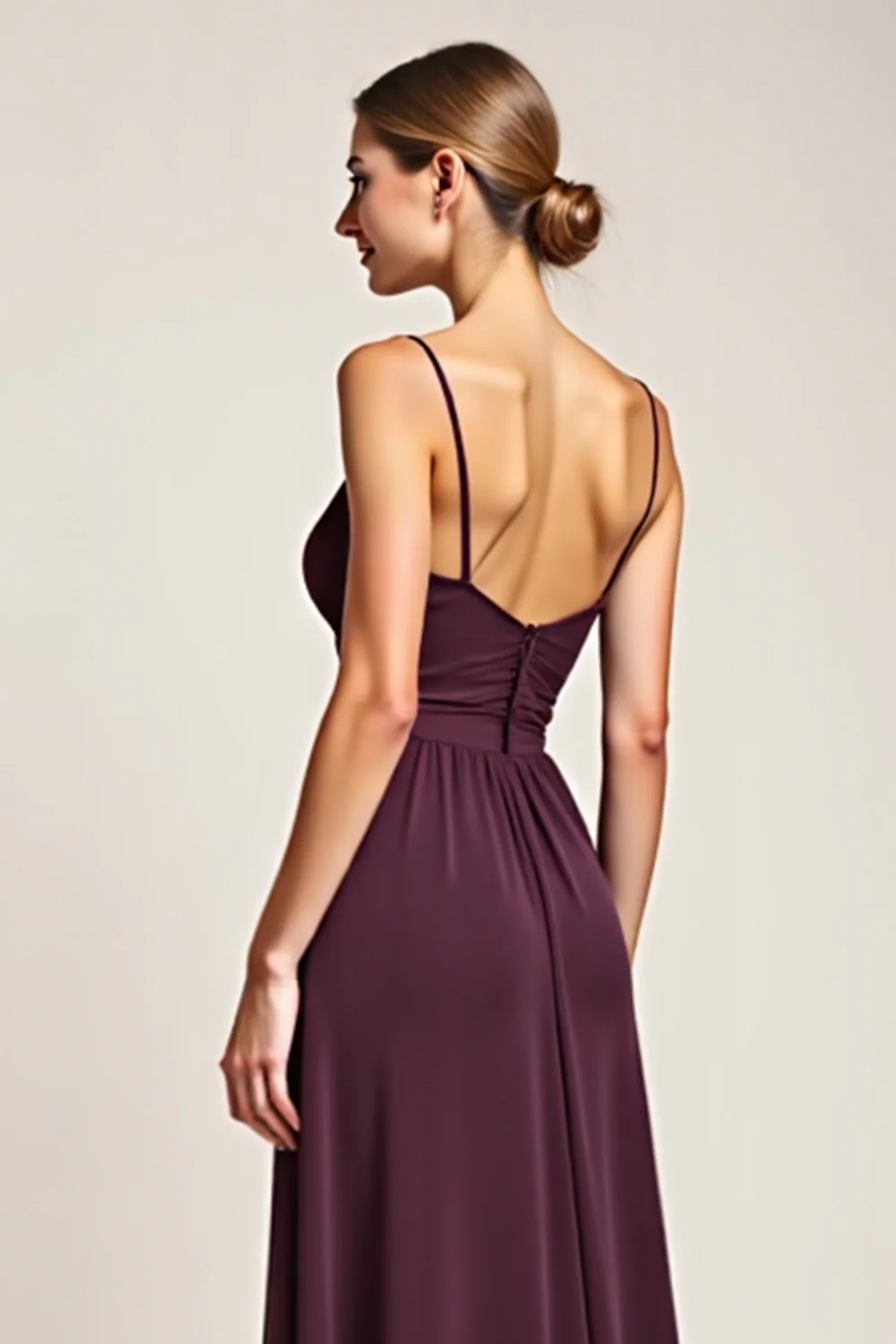 Purple A Line Backless Long Bridesmaid Dress with Slit - JUORTHO