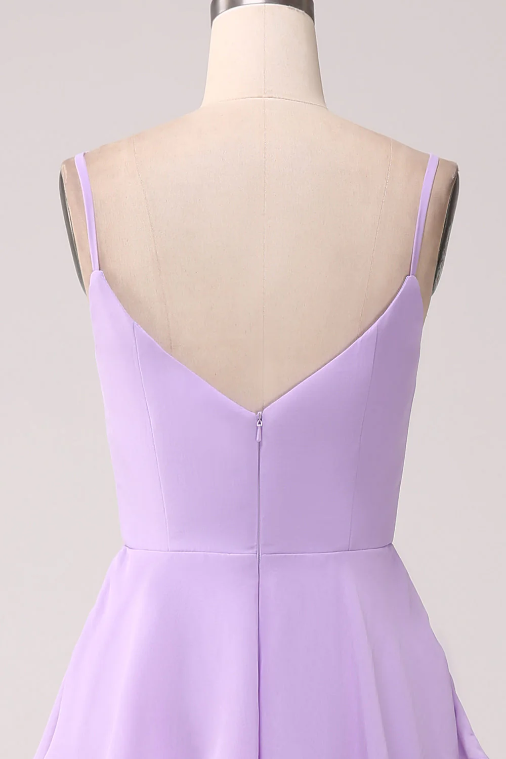 A Line Spaghetti Straps Tiered Chiffon Lilac Bridesmaid Dress with Slit - JUORTHO