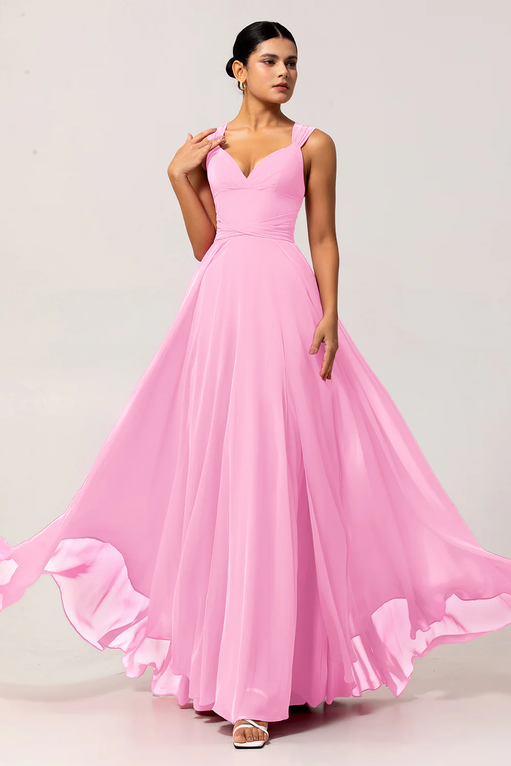 Fuchsia A Line Chiffon Long Bridesmaid Dress with Slit - JUORTHO