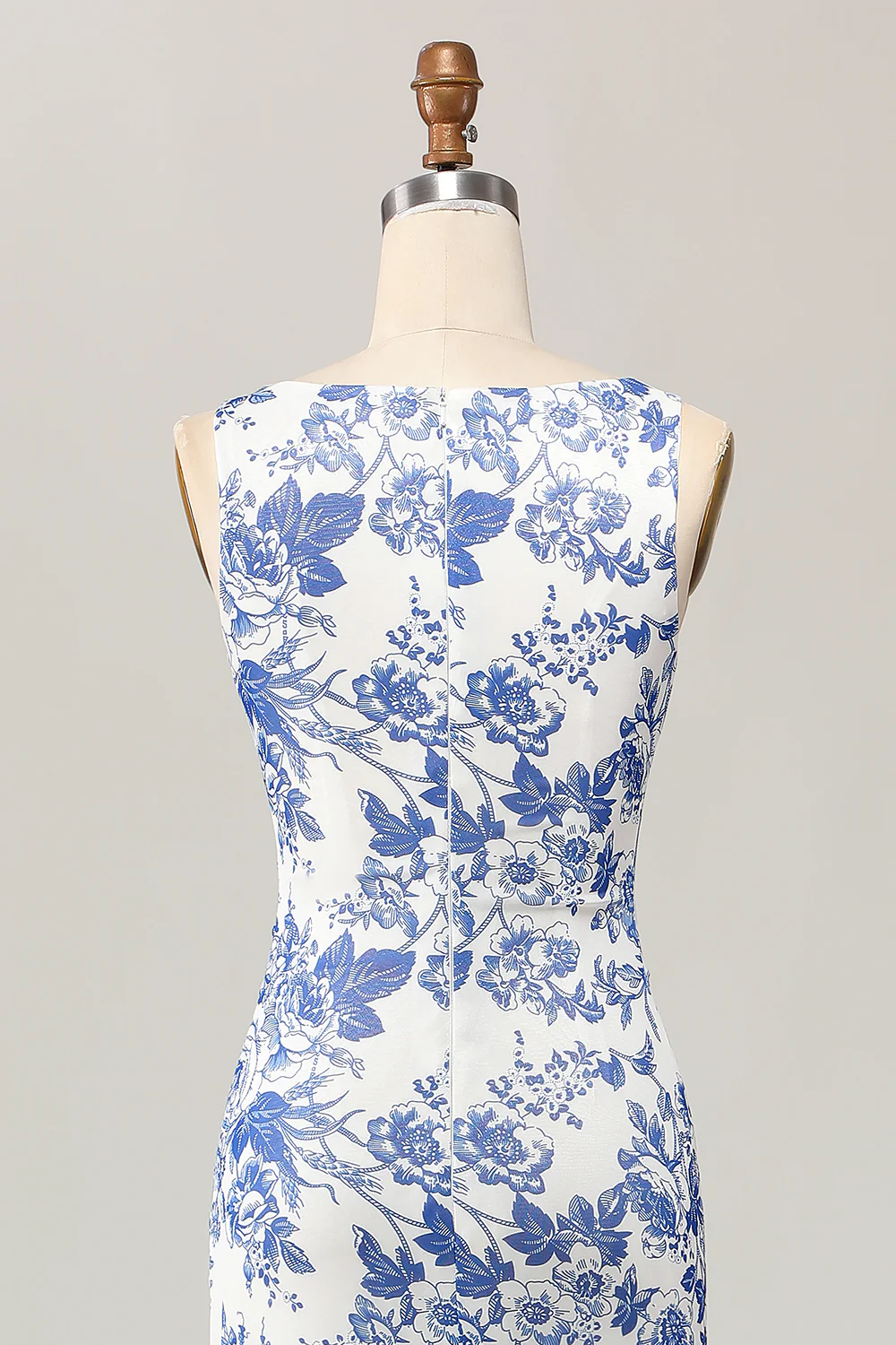 White and Blue Floral Sheath Long Wedding Guest Dress - JUORTHO