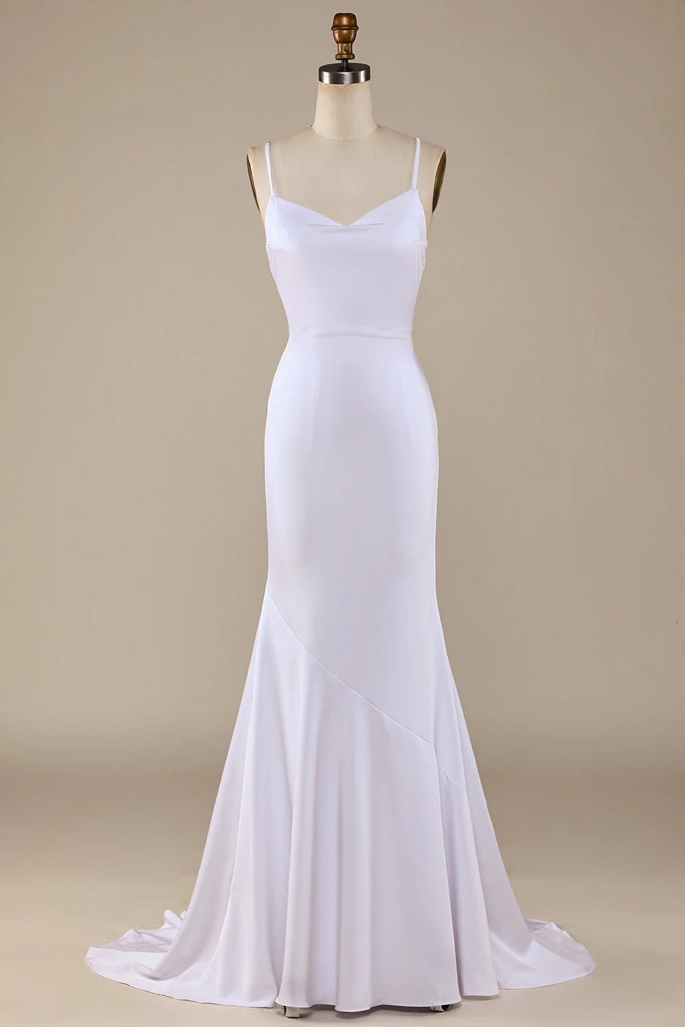 White Mermaid Lace-Up Back Sweep Train Wedding Dress - JUORTHO