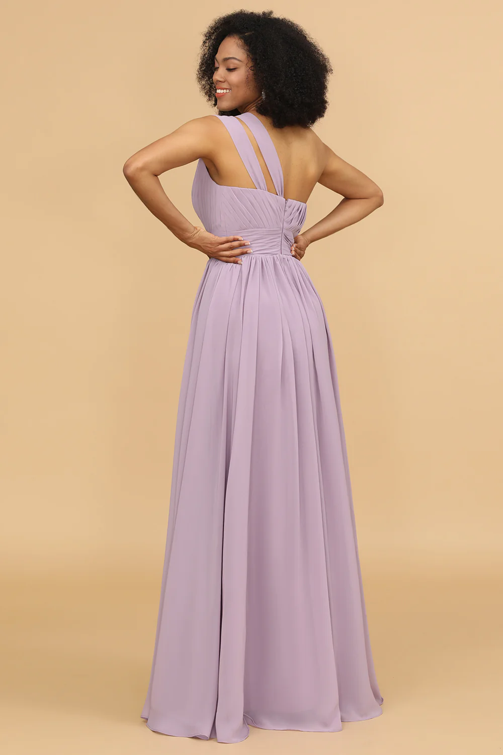 Lilac One Shoulder Chiffon Bridesmaid Dress - JUORTHO
