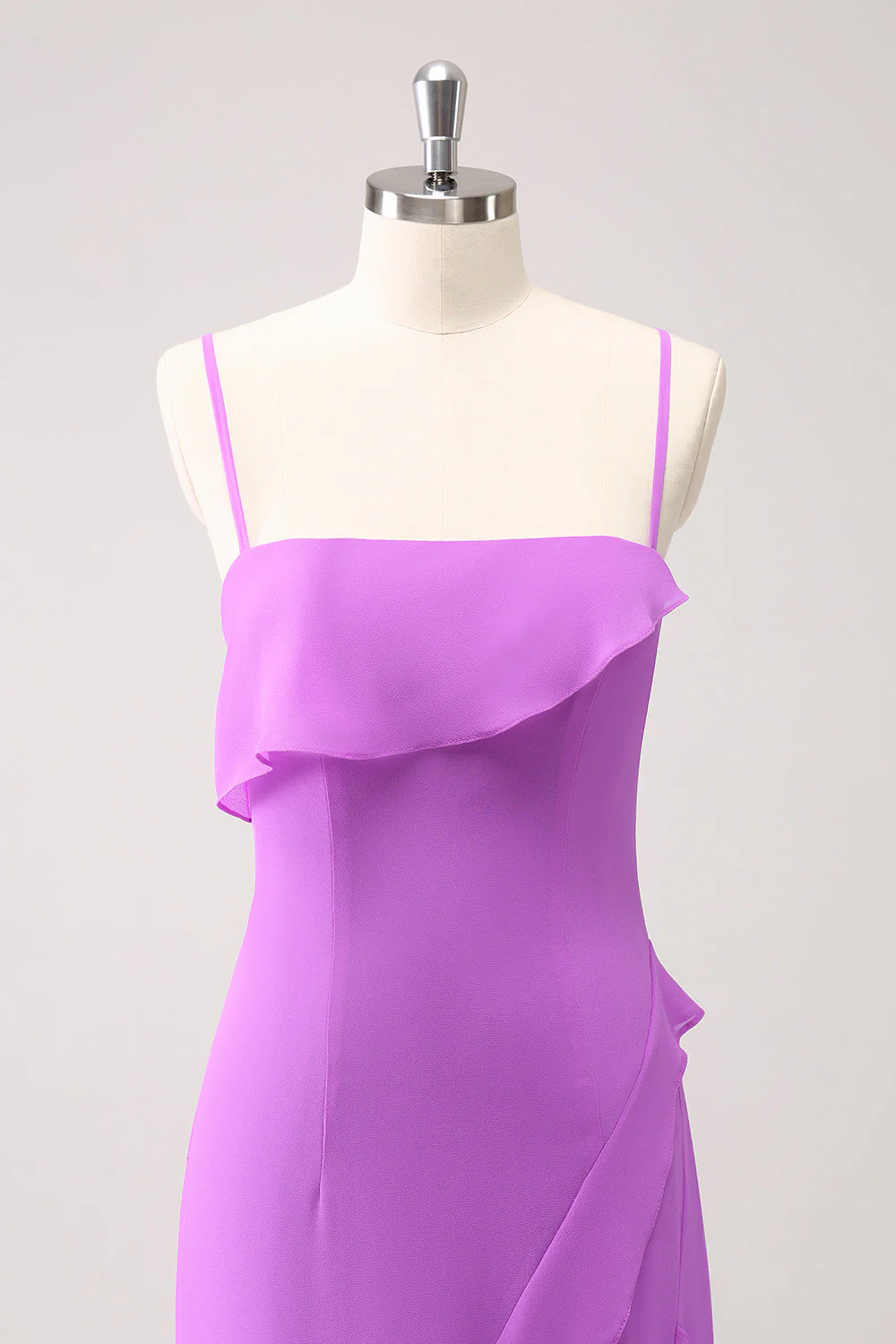 Tahiti Ruffle Spaghetti Straps Chiffon Long Bridesmaid Dress with Slit - JUORTHO