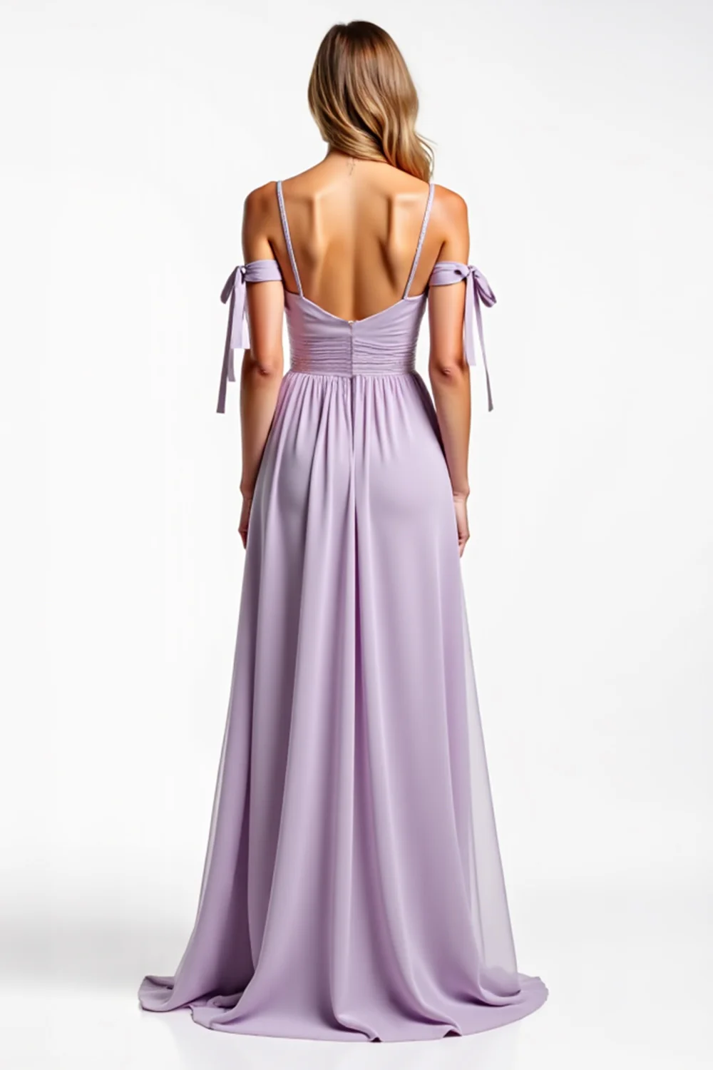 Spaghetti Straps Lilac Chiffon Long Bridesmaid Dress - JUORTHO