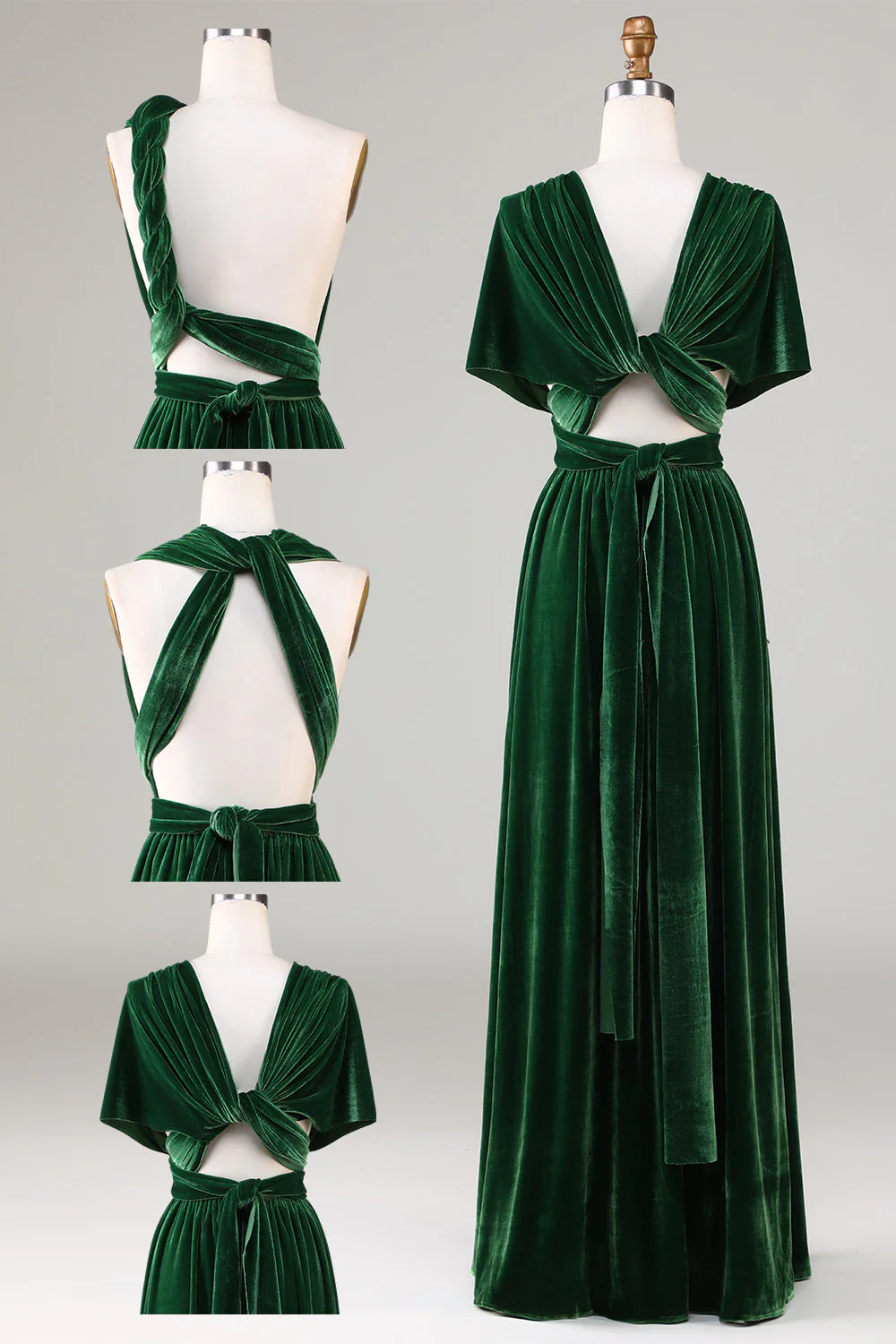 Dark Green Covertible Wear Velvet Long Bridesmaid Dress - JUORTHO