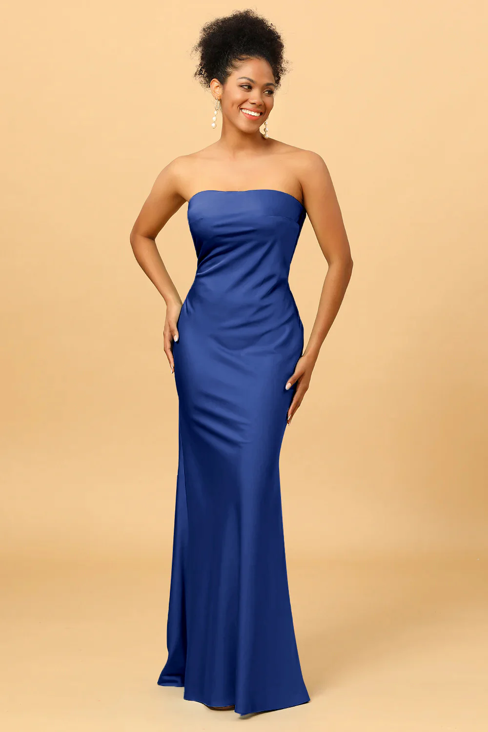 Grey Blue Satin Mermaid Bridesmaid Dress - JUORTHO