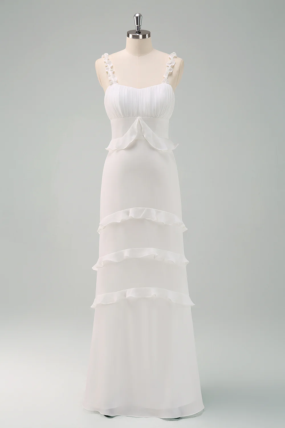 White Sheath Ruffled Bride Dress - JUORTHO