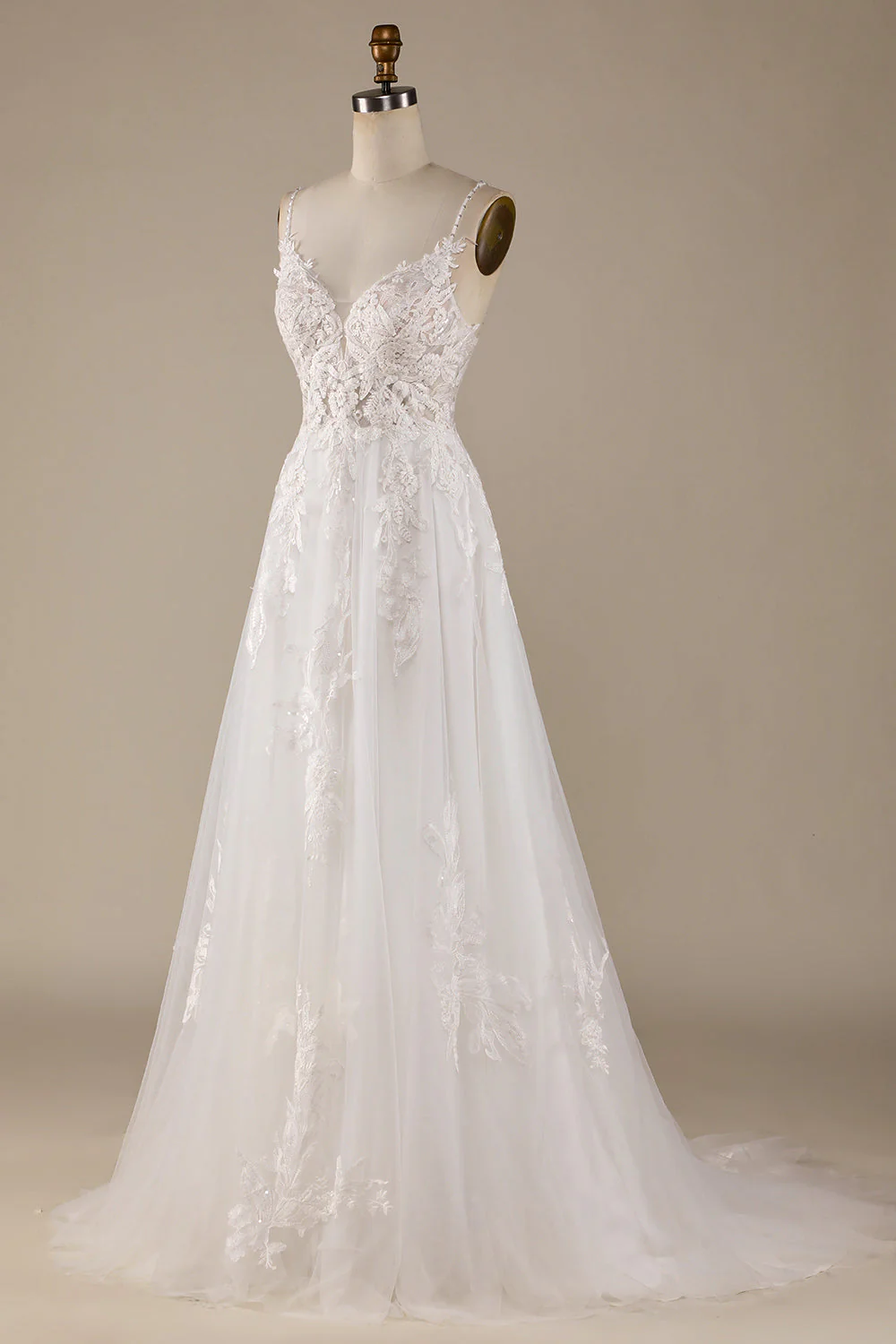 Ivory A-Line Tulle Criss-Cross Straps Back Wedding Dress - JUORTHO