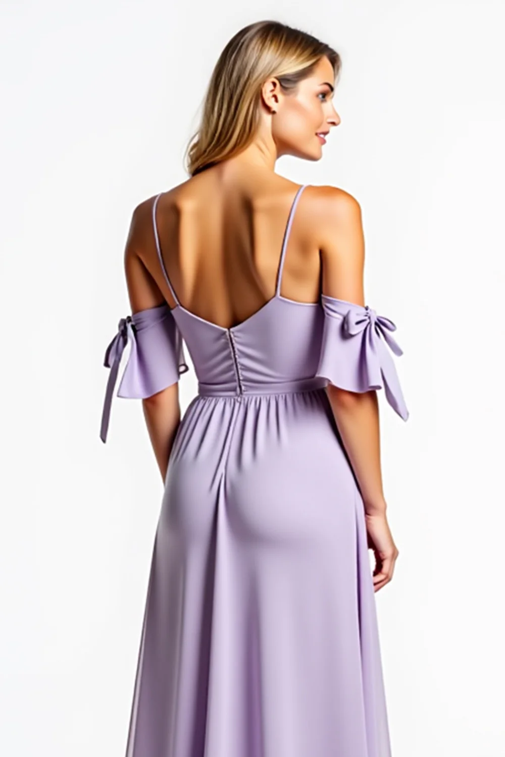 A Line Lilac V-Neck Long Bridesmaid Dress with Pockets - JUORTHO