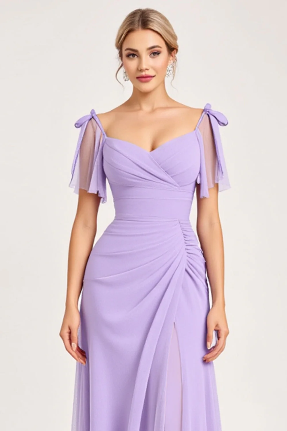 Lilac Maxi Sheath Spaghetti Straps Bridesmaid Dress with Slit - JUORTHO