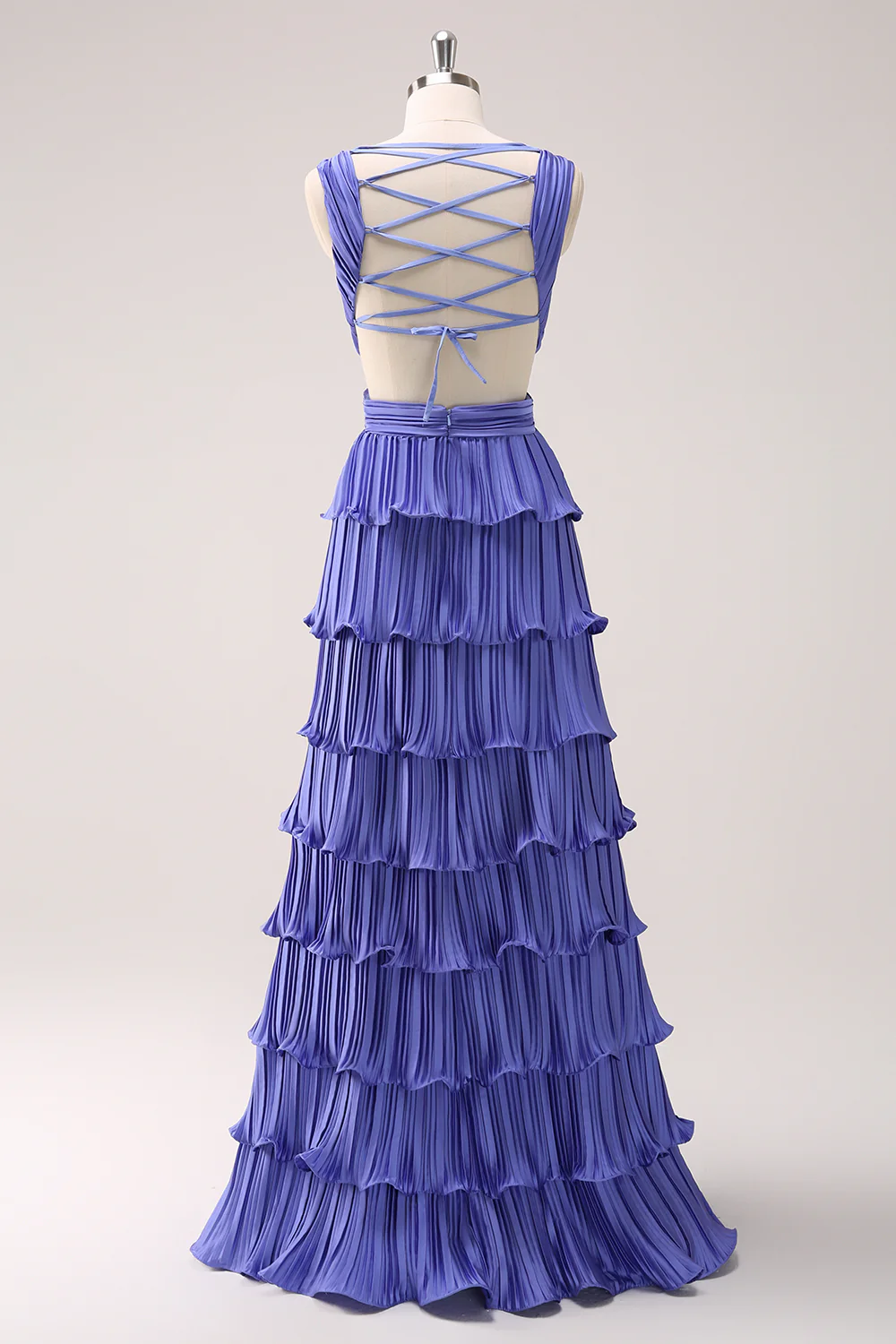 Purple Chiffon Ruffled Long Bridesmaid Dress With Slit - JUORTHO