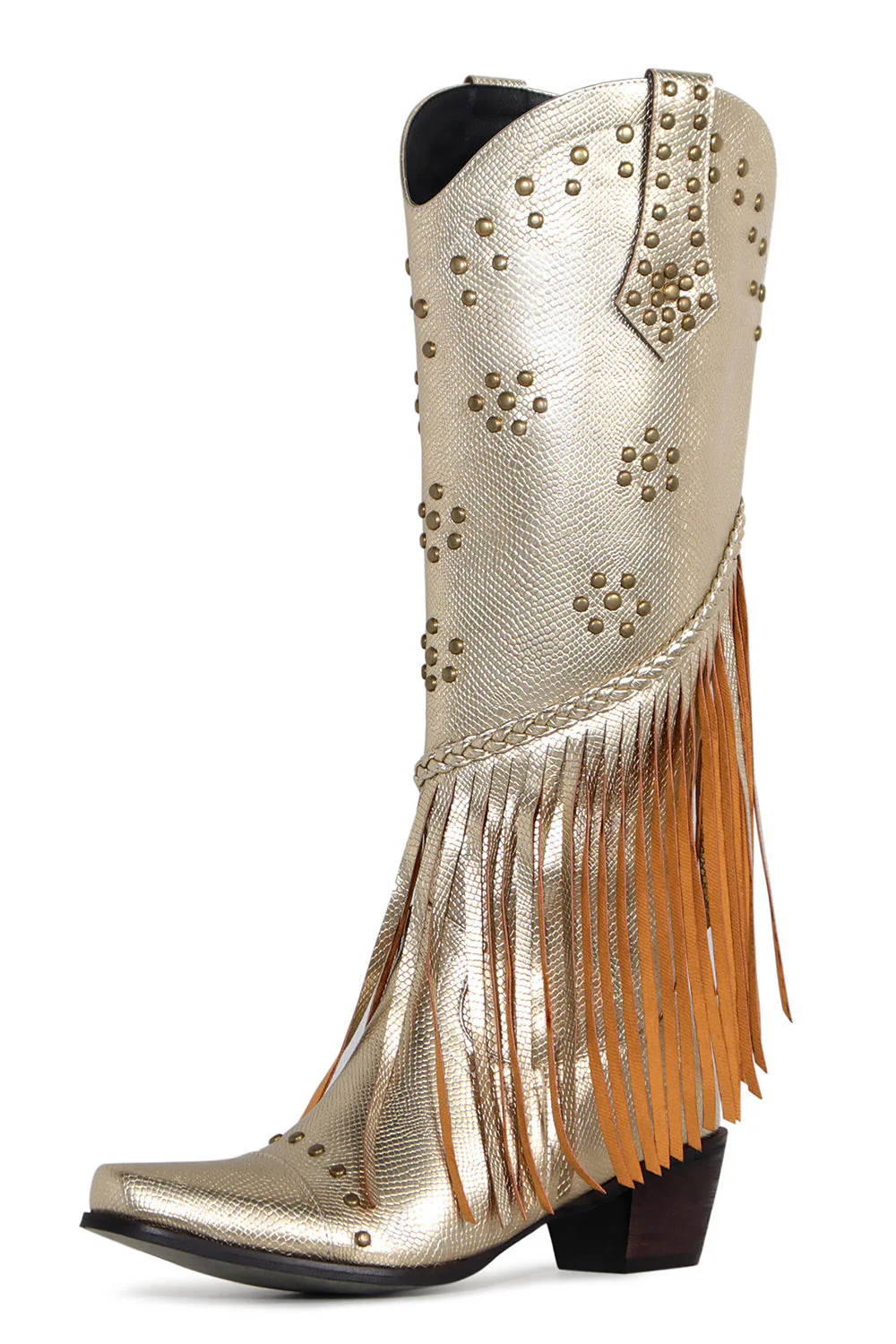 Women's Black Beaded Fringes Pointed Toe Chunky Hell Boots - JUORTHO