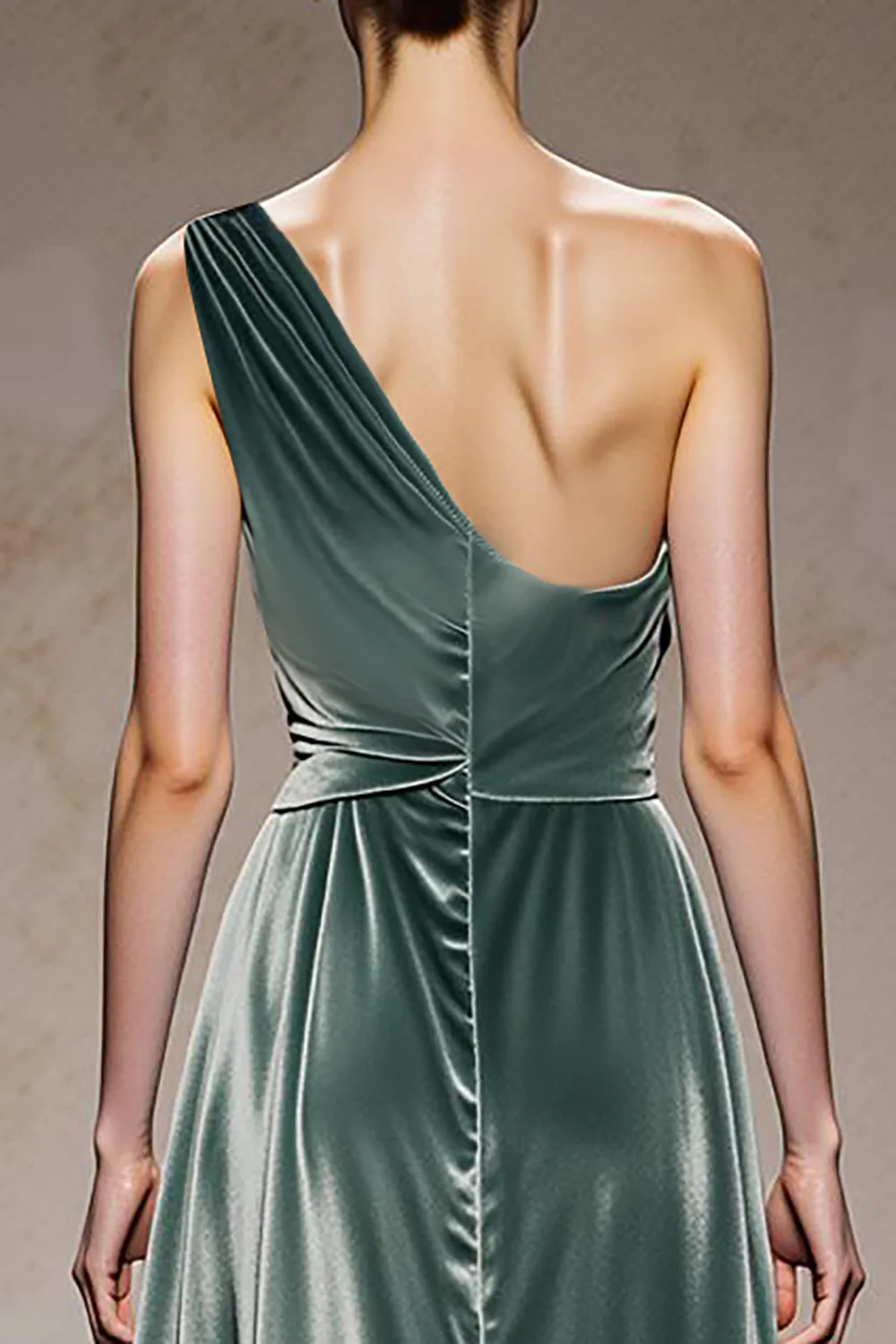 Mint Green Velvet One Shoulder Long Formal Dress with Slit - JUORTHO