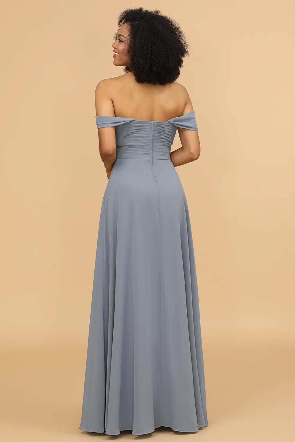 Off The Shoulder Grey Blue Bridesmaid Dress - JUORTHO