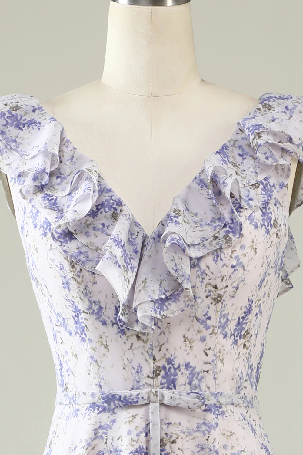 Blush Purple Flower Boho Chiffon Bridesmaid Dress - JUORTHO