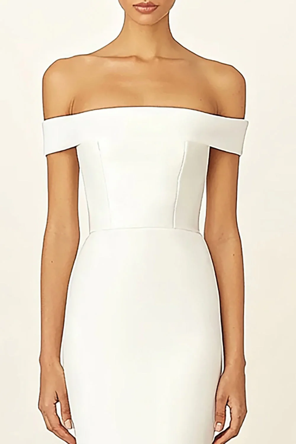 Off the Shoulder White Sheath Long Rehearsal Dinner Dress - JUORTHO