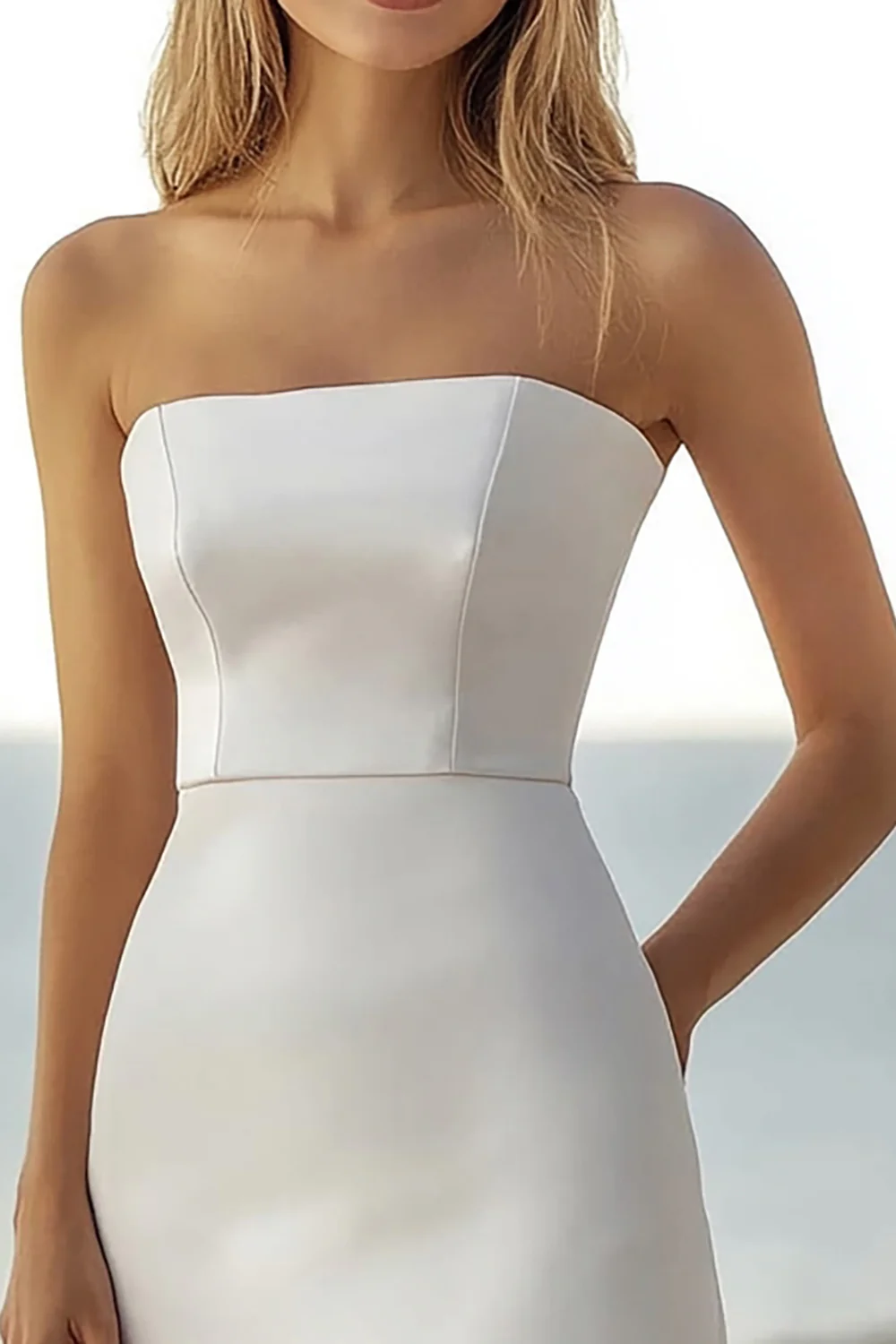 Simple Ivory Satin A Line Strapless Engagement Dress - JUORTHO