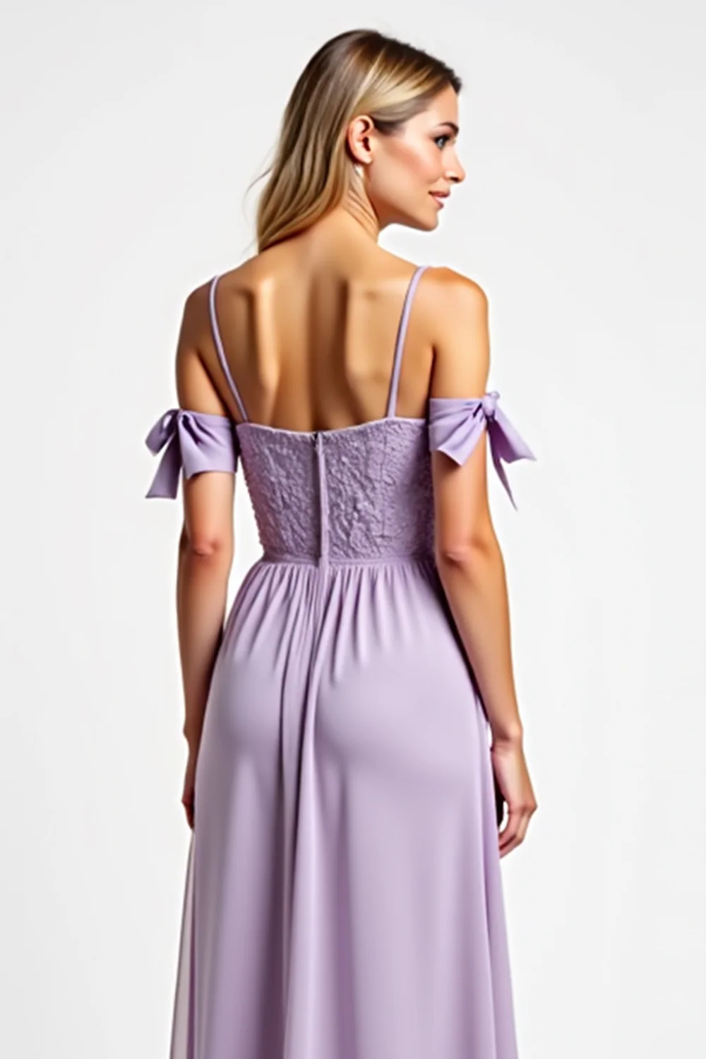 Purple Chiffon Long Spaghetti Straps Bridesmaid Dress - JUORTHO