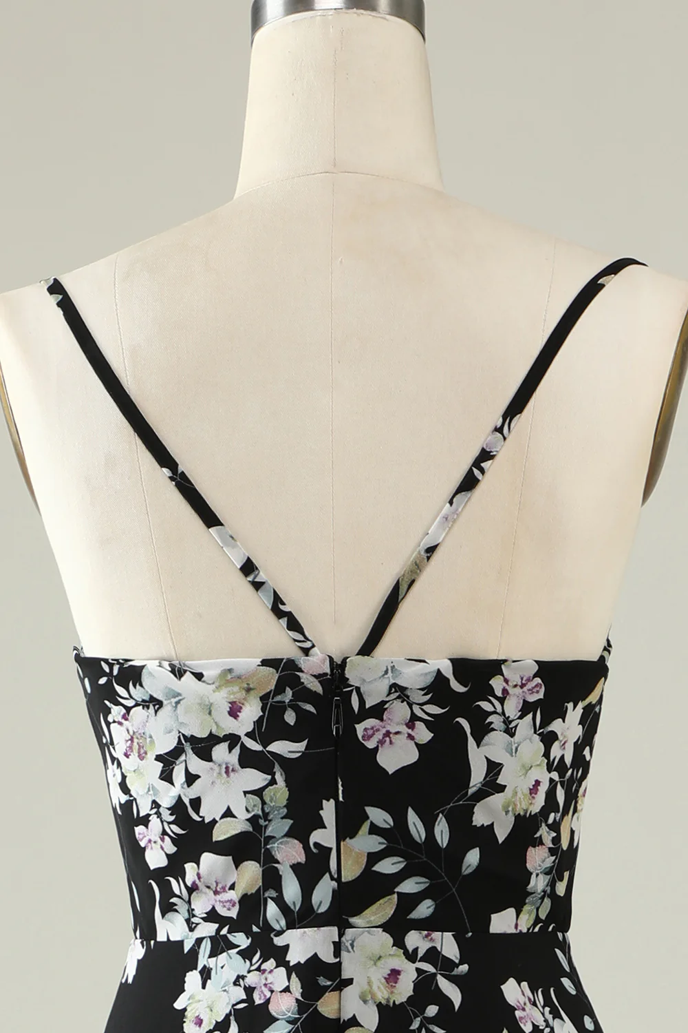 Black White Flower Boho Chiffon Bridesmaid Dress - JUORTHO