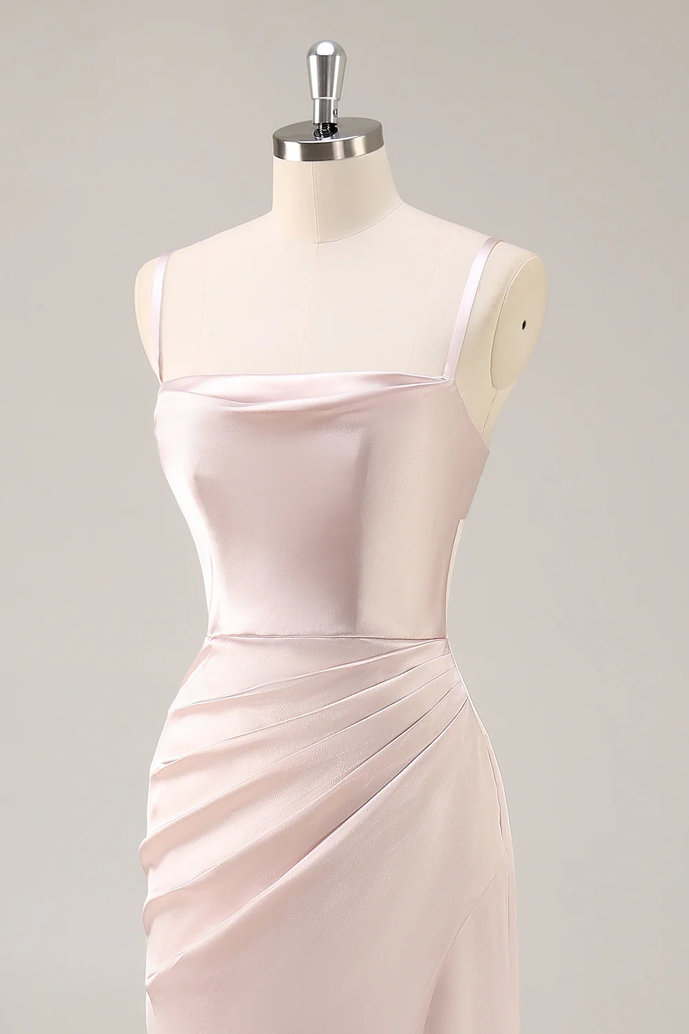 Candy Pink Mermaid Ruched Satin Long Bridesmaid Dress with Slit - JUORTHO