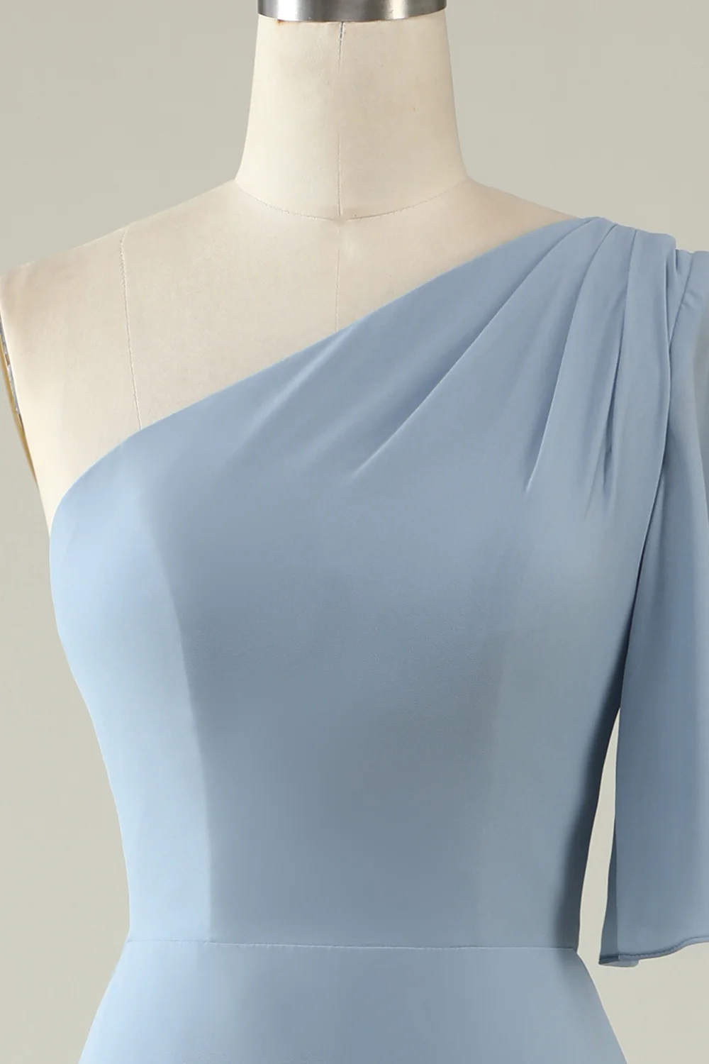 Grey Blue One Shoulder Chiffon Boho Bridesmaid Dress - JUORTHO