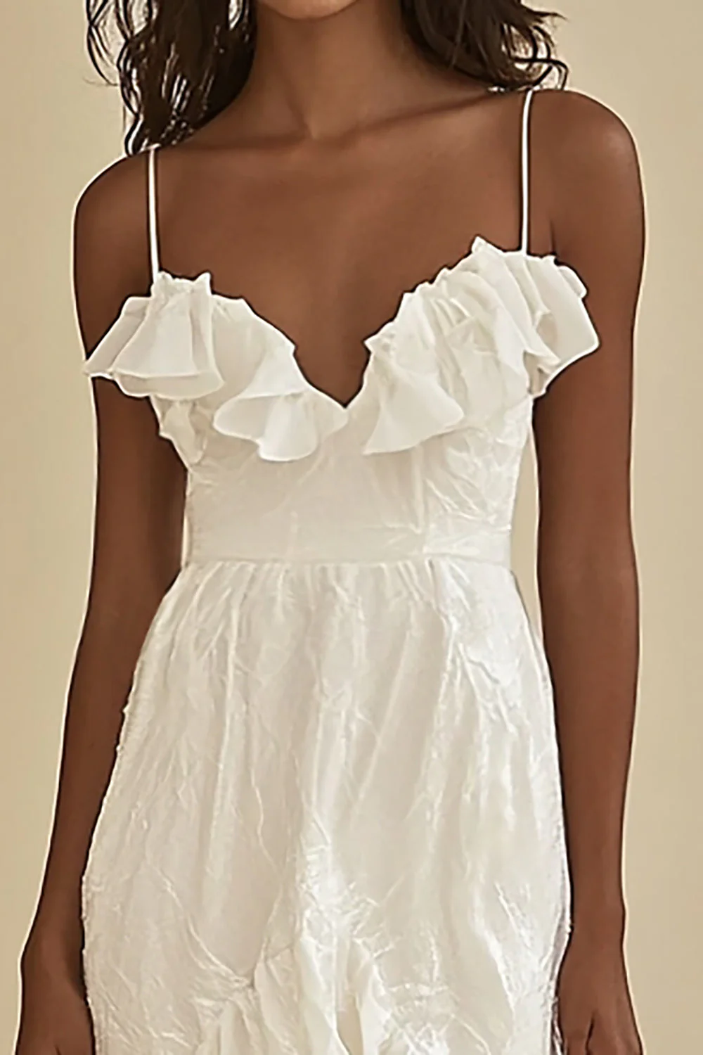 White Chiffon A Line High-Low Graduation Dress with Ruffles - JUORTHO