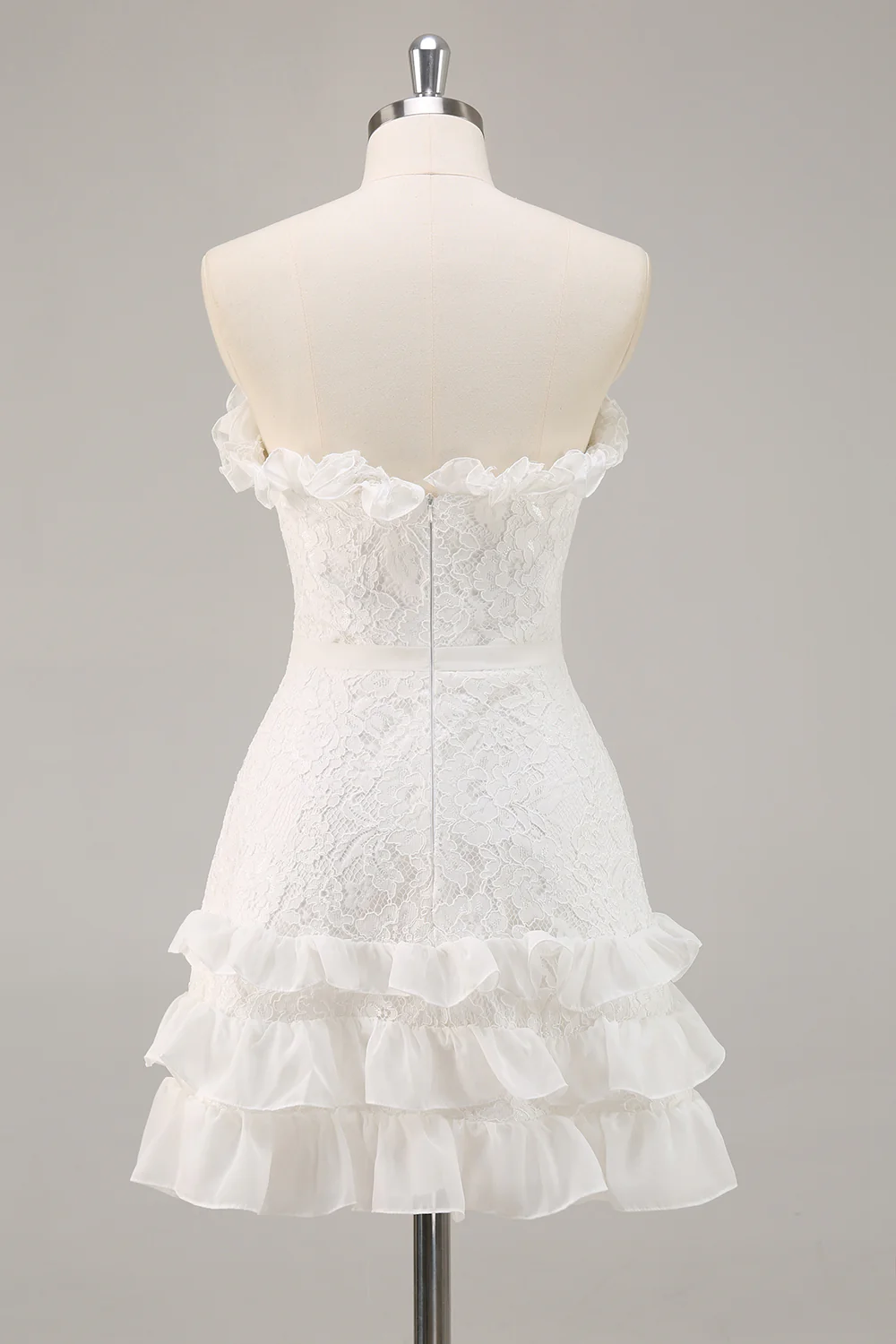 White A Line Lace Sweetheart Mini Graduation Dress - JUORTHO