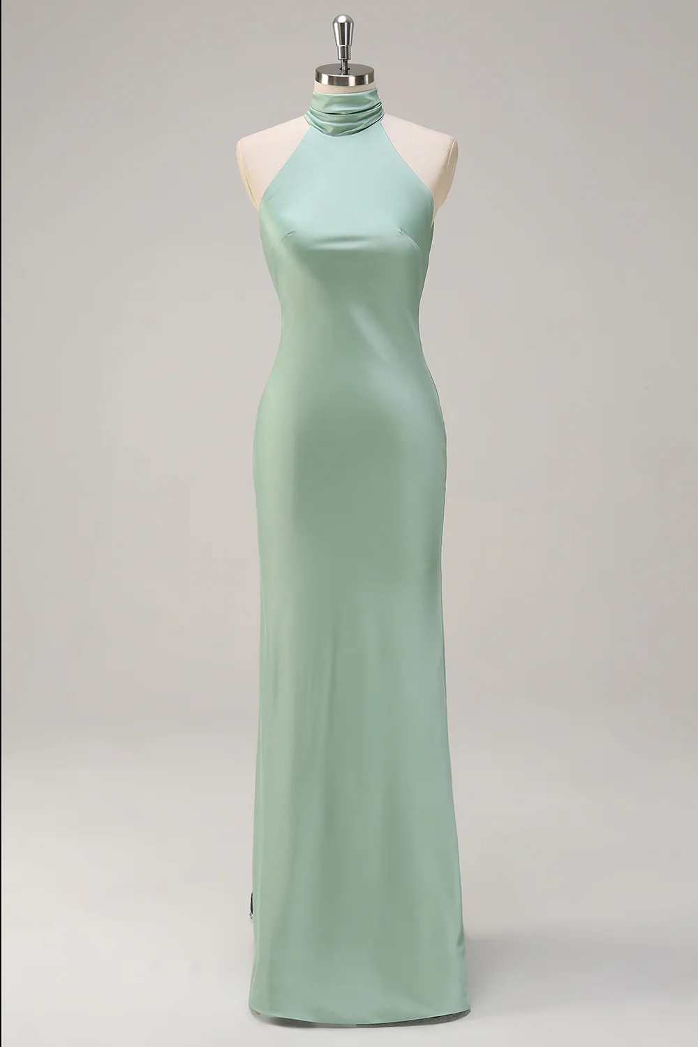 Halter Open Back Lemon Green Long Bridesmaid Dress - JUORTHO