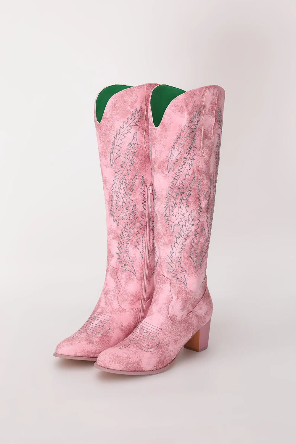 Embroidered Dusty Rose Mid Calf Cowgirl Boho Boots - JUORTHO