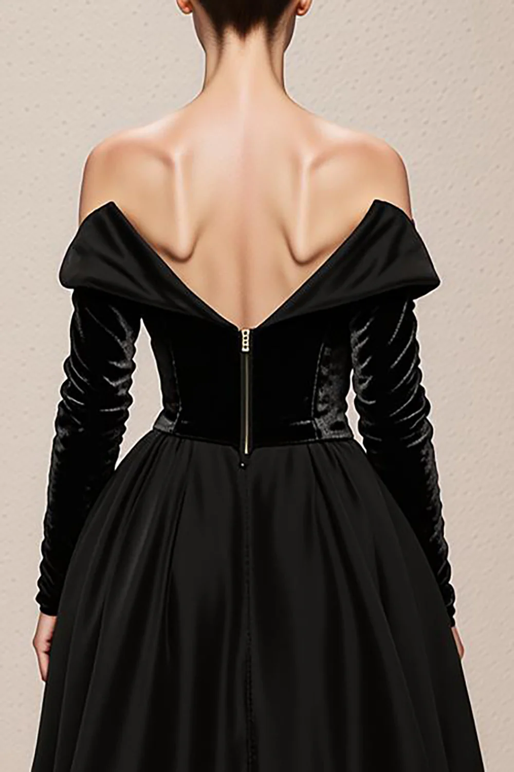 Black Velvet A Line Off the Shoulder Long Holiday Party Dress with Slit - JUORTHO