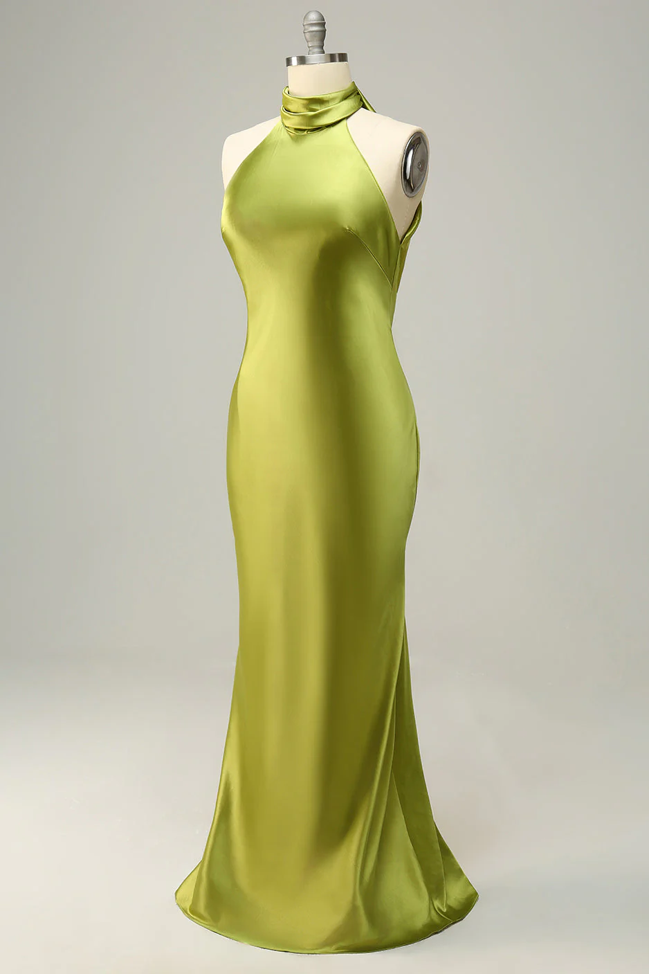 Halter Open Back Lemon Green Long Bridesmaid Dress - JUORTHO