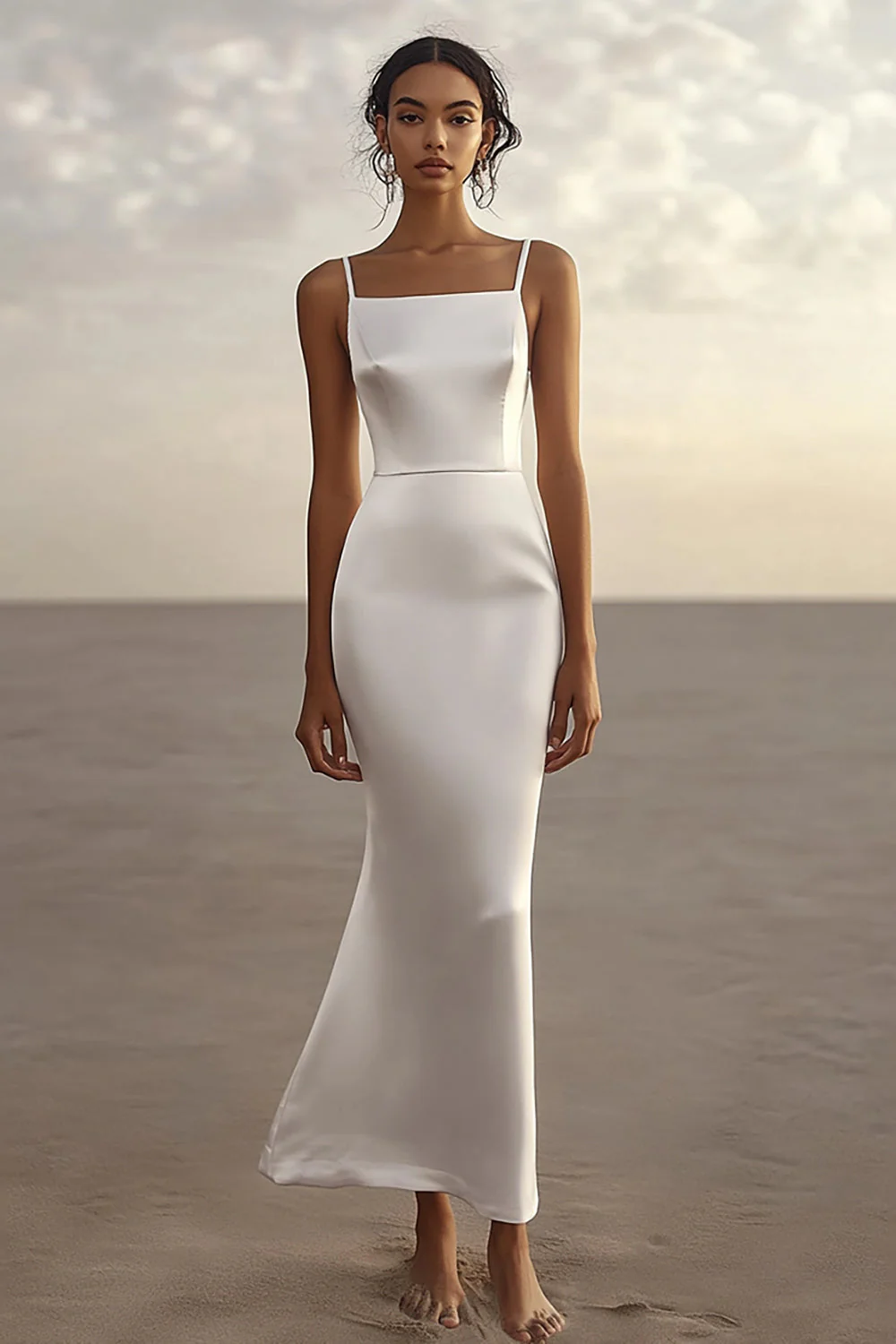 Spaghetti Straps White Sheath Satin Strapless Long Graduation Dress - JUORTHO