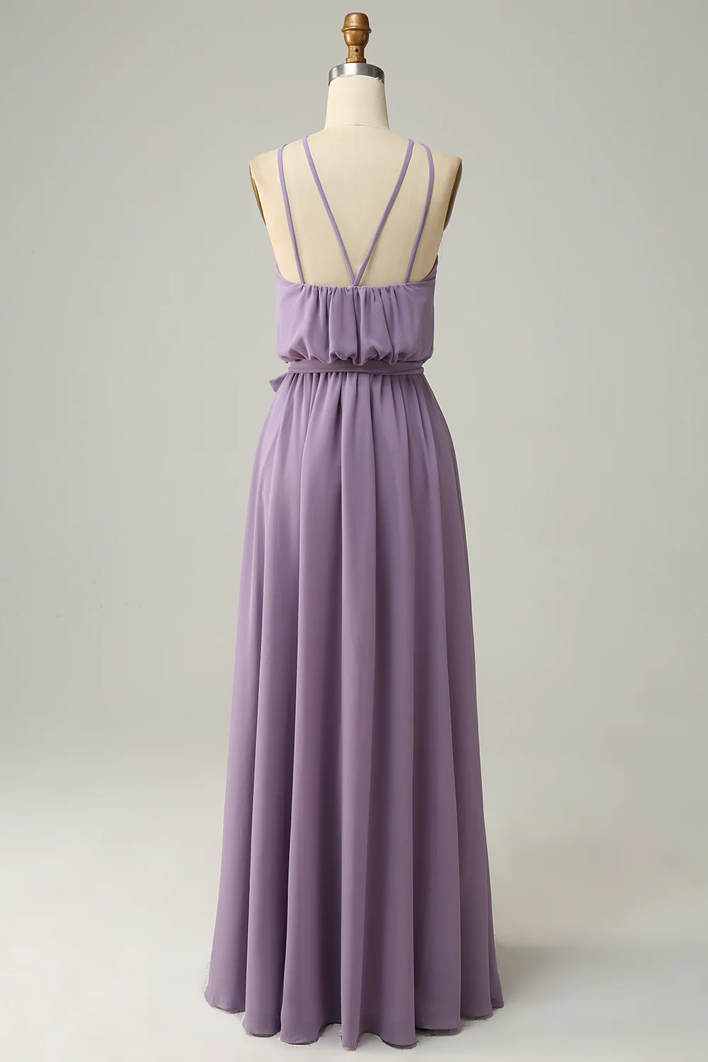 A Line Halter Grey Purple Long Bridemaid Dress with Bowknot - JUORTHO