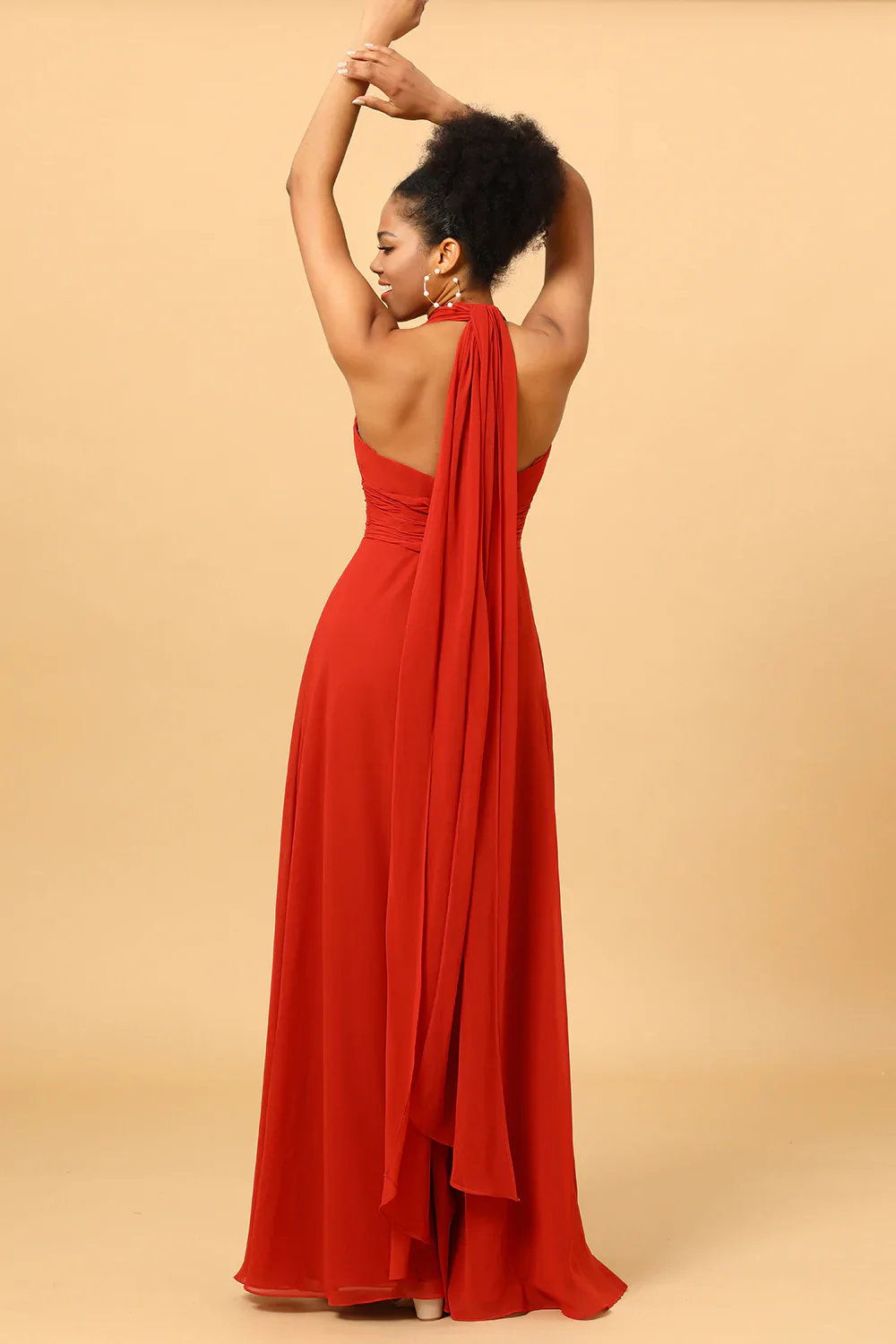 Rust Red Convertible Chiffon Bridesmaid Dress - JUORTHO