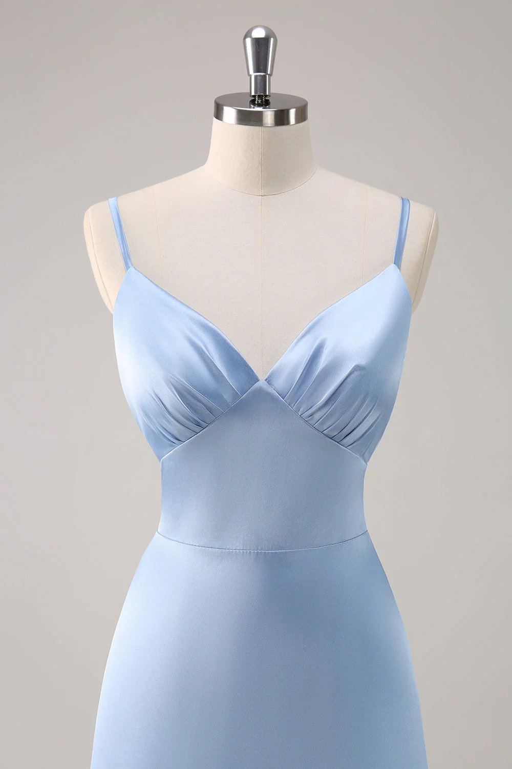 Sky Blue A-Line Spaghetti Straps Satin Long Bridesmaid Dress - JUORTHO