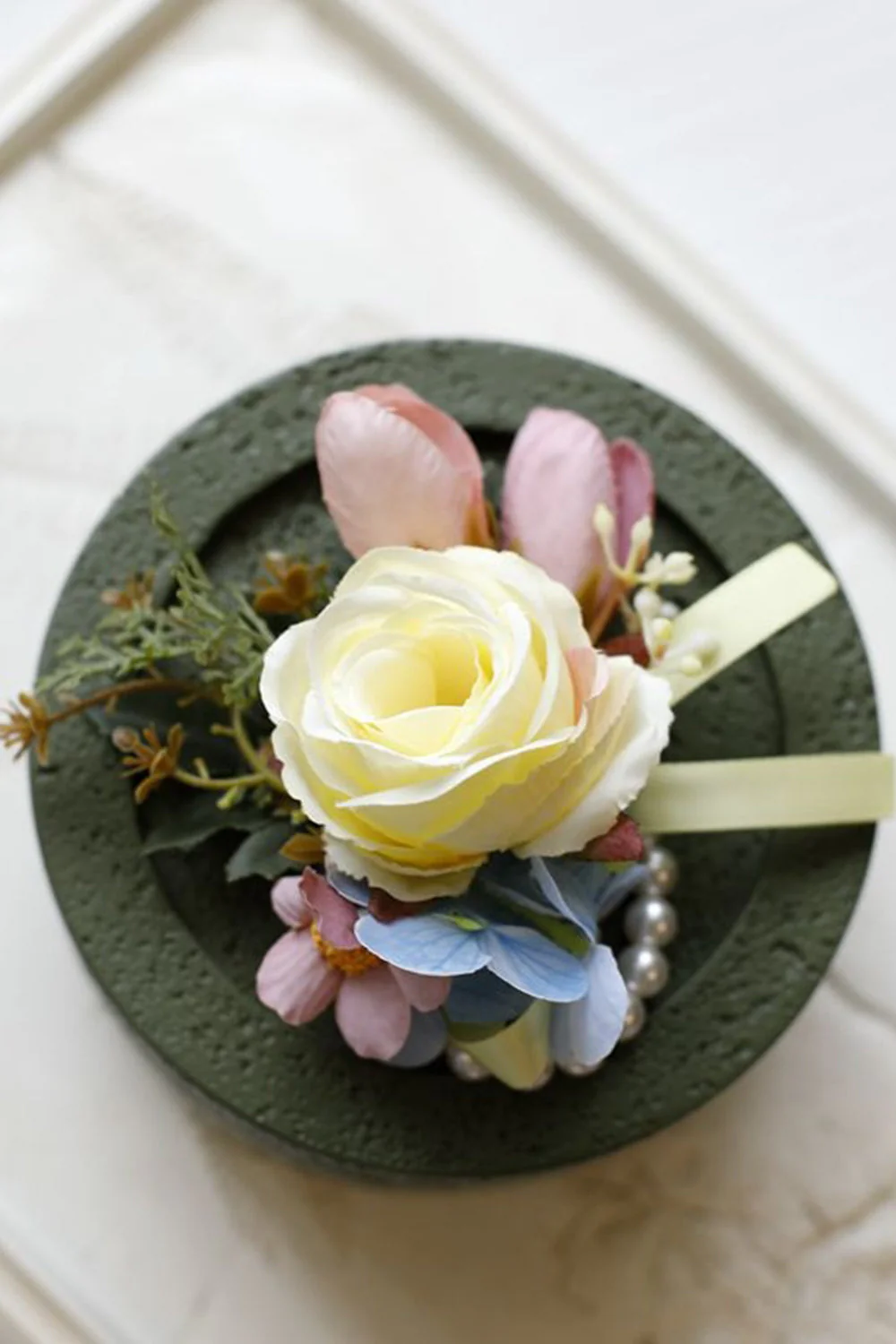 Apricot Prom Wrist Corsage and Men‘s Boutonniere For Wedding - JUORTHO