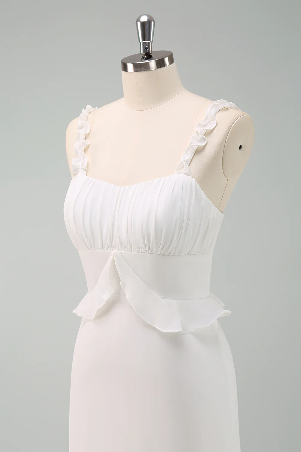 White Sheath Ruffled Bride Dress - JUORTHO