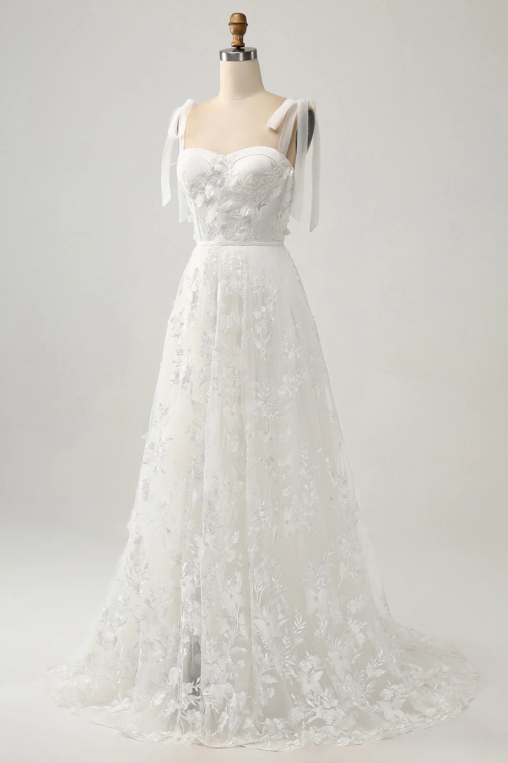 Ivory A-Line Spaghetti Straps Wedding Dress with Appliques - JUORTHO