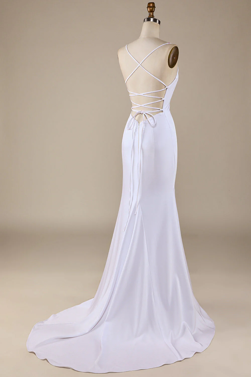 White Mermaid Lace-Up Back Sweep Train Wedding Dress - JUORTHO