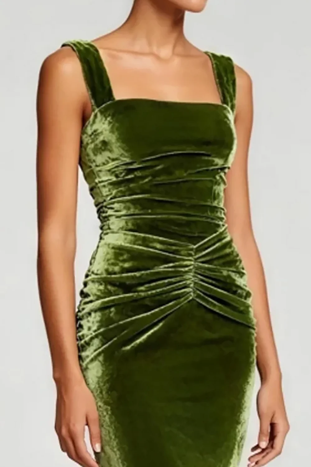 Simple Olive Mermaid Velvet Long Formal Dress - JUORTHO