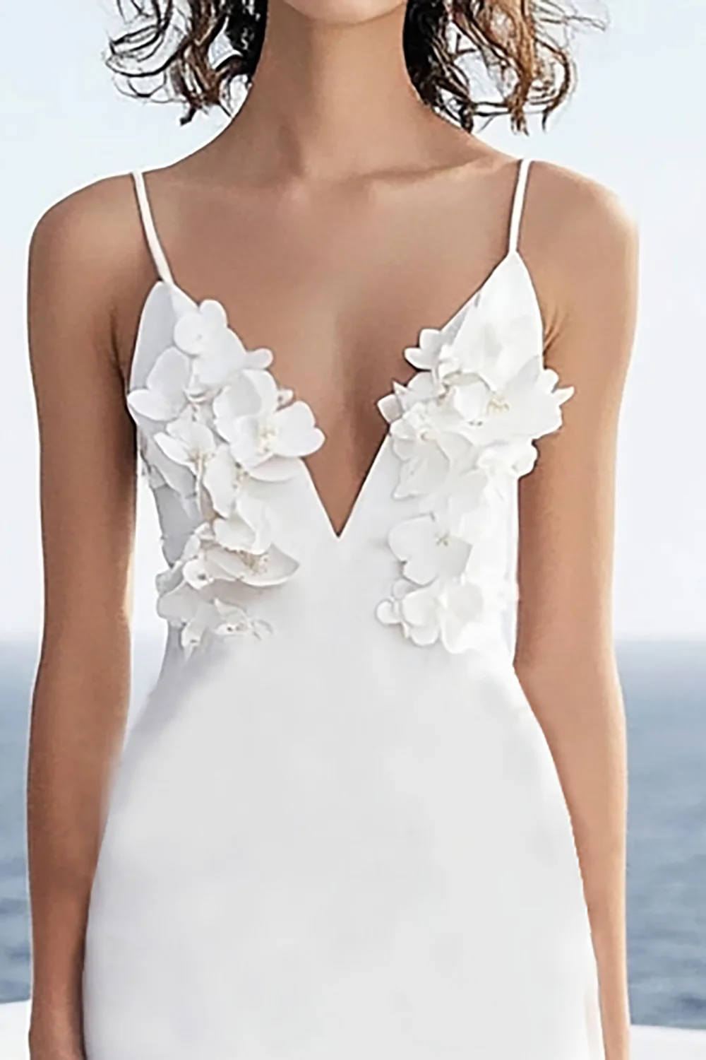 Ivory Floral Maxi Satin Deep V-Neck Rehearsal Dinner Dress - JUORTHO