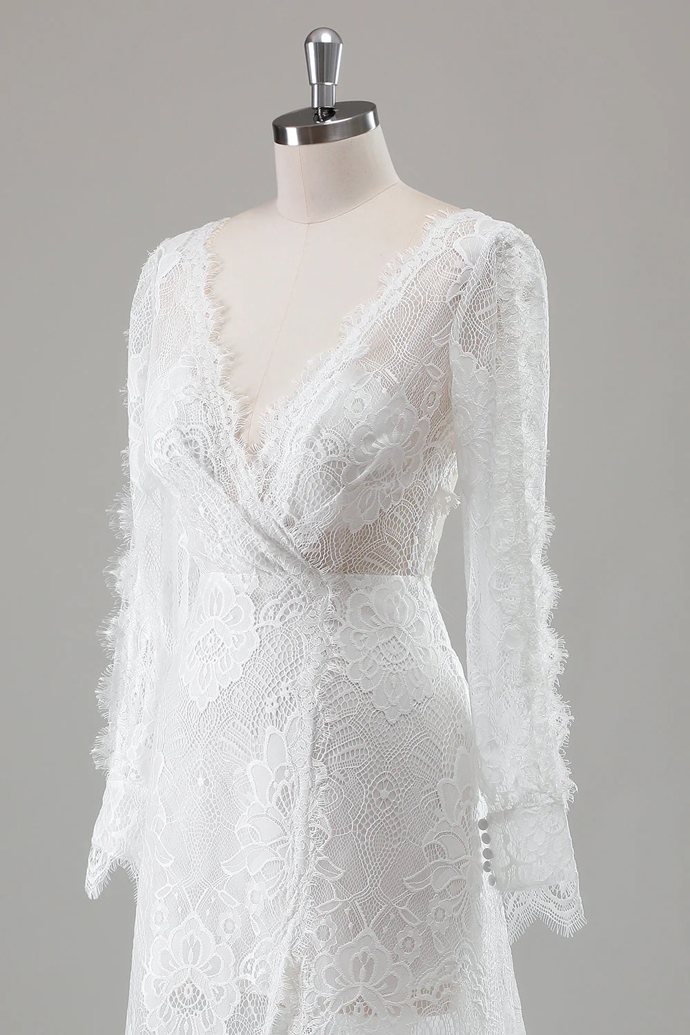 Romantic Ivory Lace Mermaid Wedding Dress with Slit - JUORTHO